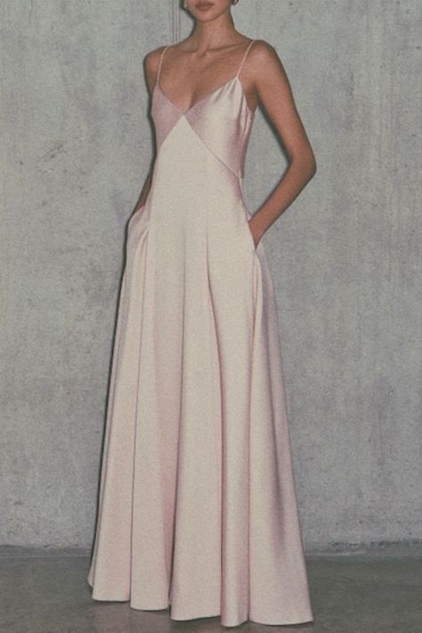 Light Pink Simple A Line Spaghetti Strap Satin Long Prom Dress Evening Dress SH3817