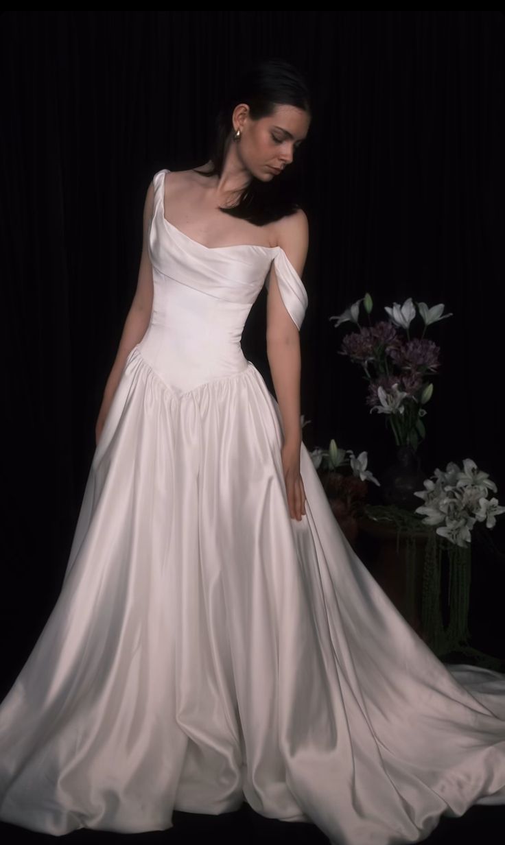 Classic Simple A Line Straps Satin Prom Dress Wedding Dress SH4418