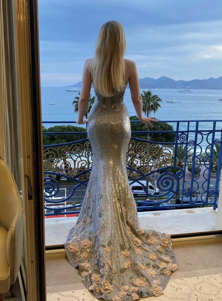 Blue Mermaid Sweetheart Neck Floral Sequin Prom Dress Party Dress SH4296