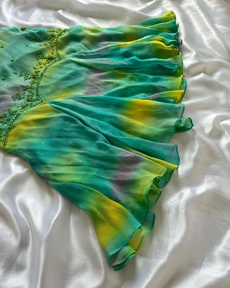 Colorful A Line Halter Beaded Chiffon Open Back Prom Dress Evening Dress SH2148