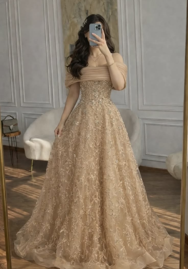 Princess A Line Off the Shoulder Beaded Moka Tulle Long Prom Dress Party Dress SH5540