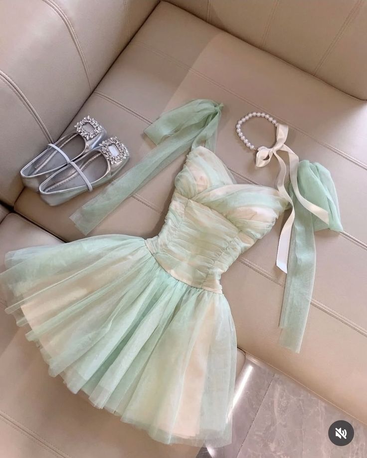 Light Green A Line Straps Tulle Short Homecoming Dress Outfits SH5724
