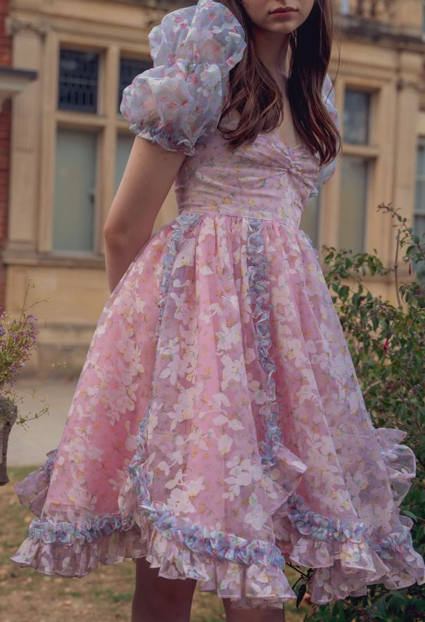 Princess Print Short Sleeve Pink Tulle A-Line Birthday Skirt Homecoming Dress SH6159