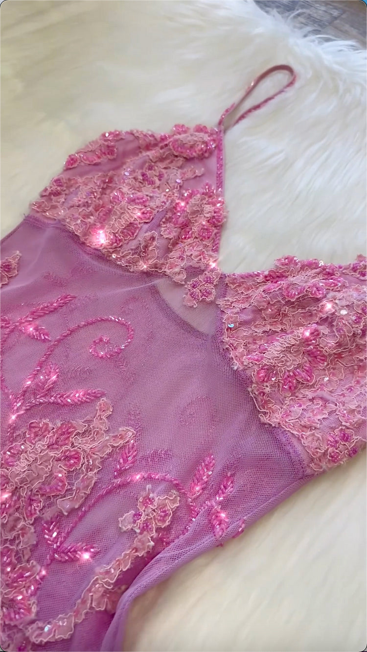 Gorgeous A Line Spaghetti Strap Beaded Lace Tulle Long Prom Dress Evening Dress SH2273