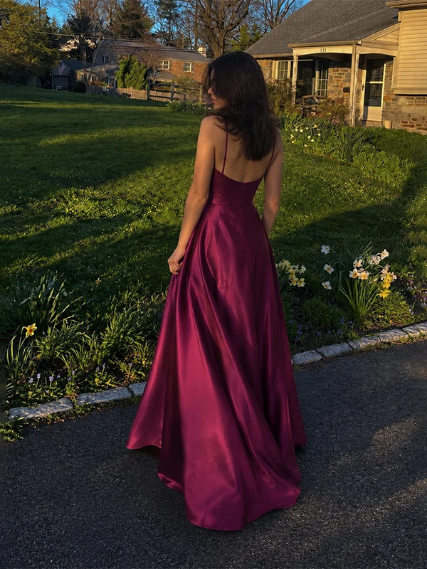 Elegant Mulberry Purple V-neck A-line Prom Dress Evening Dress SH8269