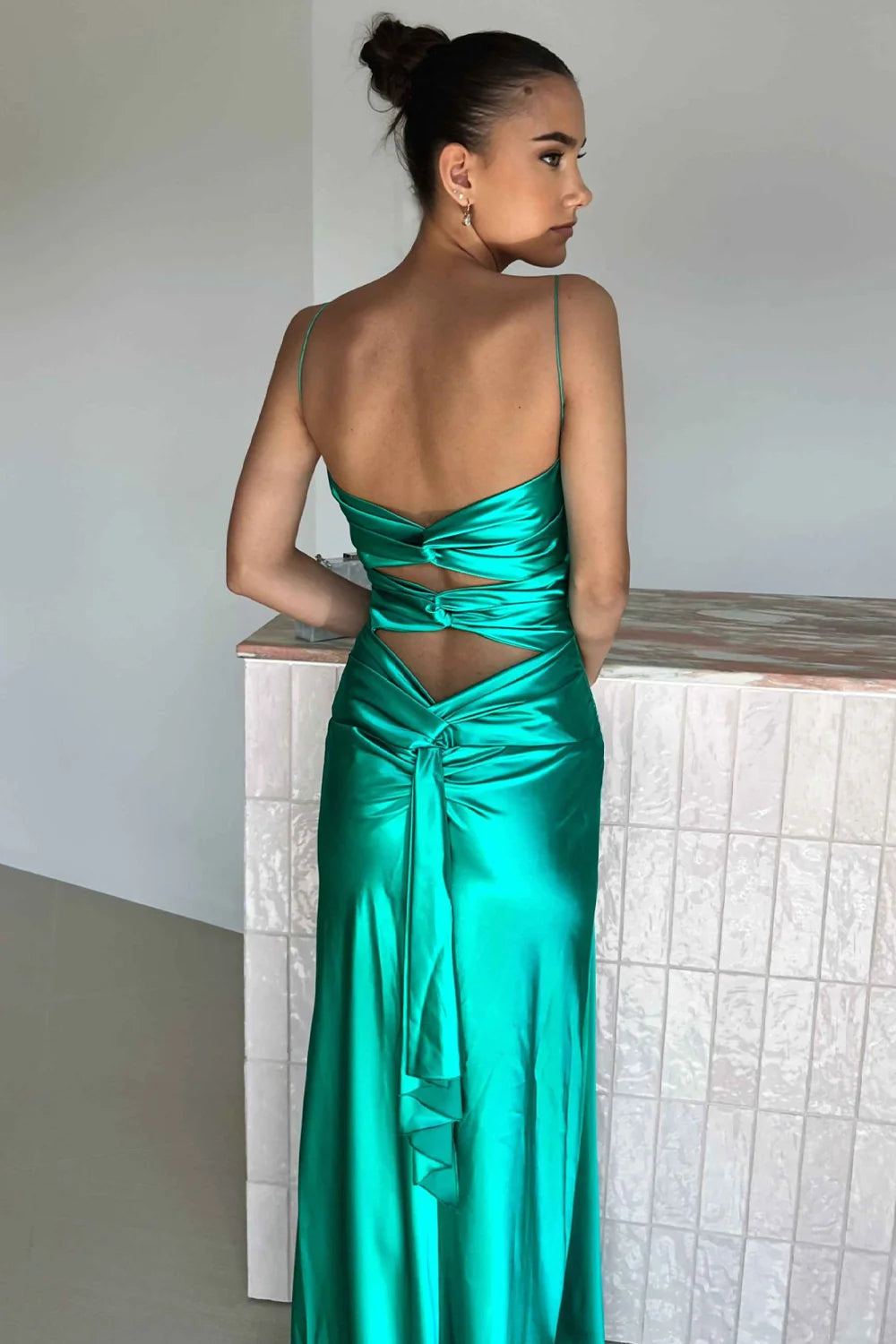 Chic A Line Spaghetti Straps Green Long Prom Dress with Split Front SH8307
