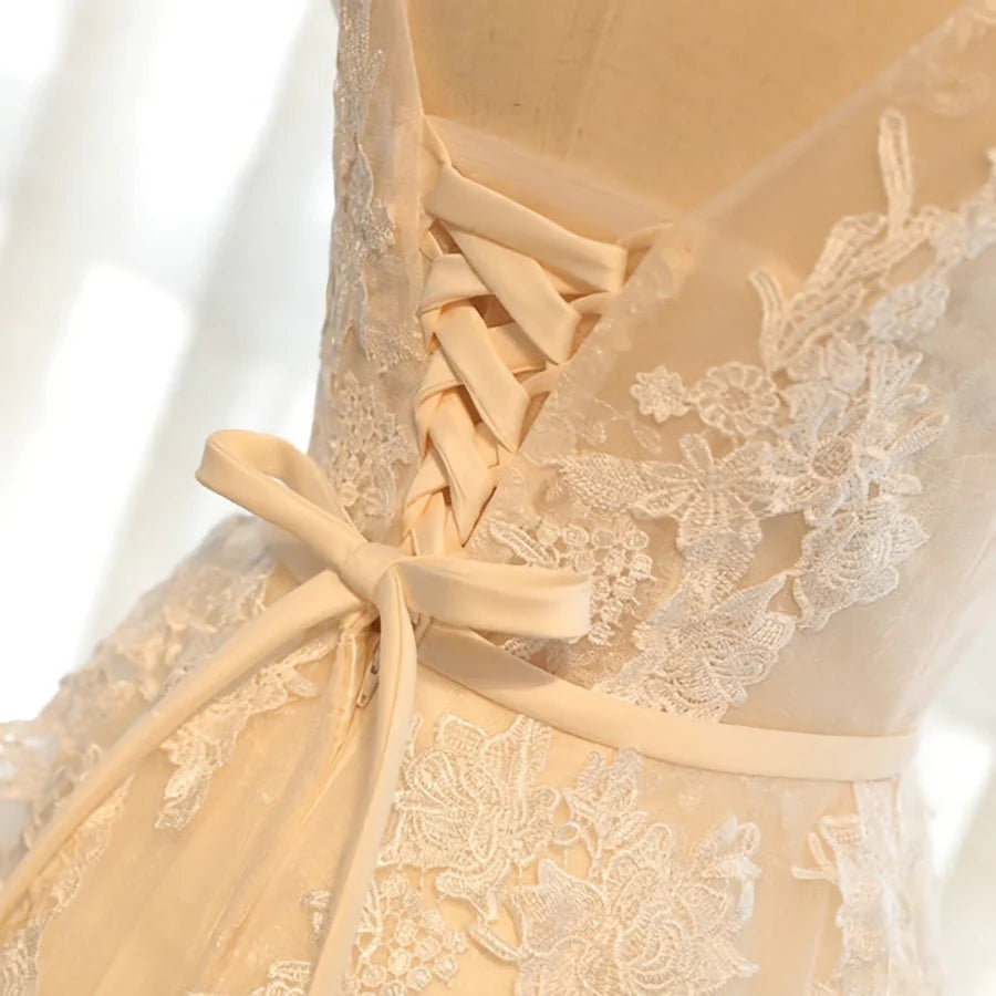 A Line Round Neck Appliques Tulle Prom Dress Formal Evening Dress SH1633