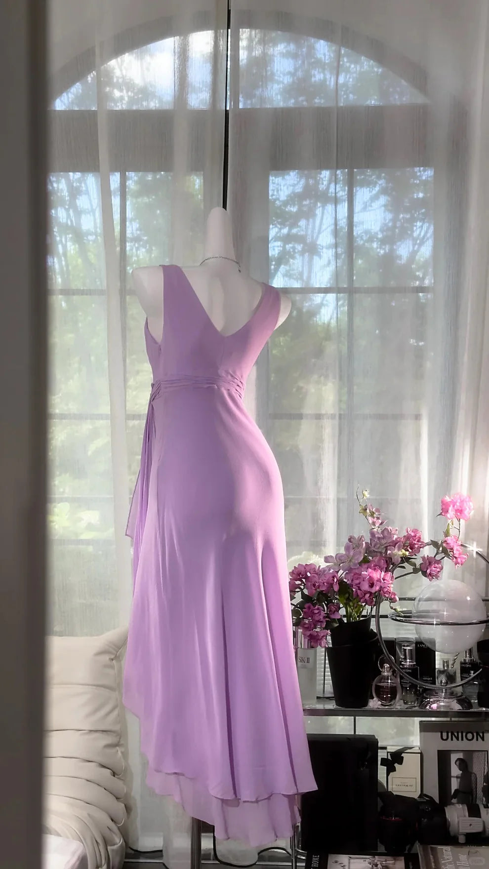 Simple Purple A Line V Neck Layered Chiffon Homecoming Dress Outfits SH4330