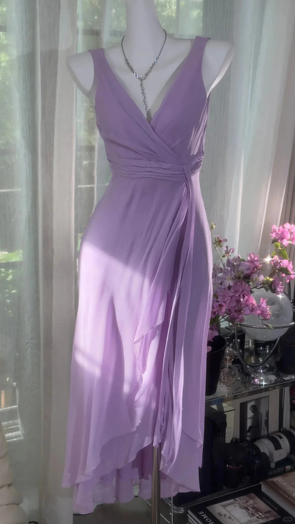 Simple Purple A Line V Neck Layered Chiffon Homecoming Dress Outfits SH4330