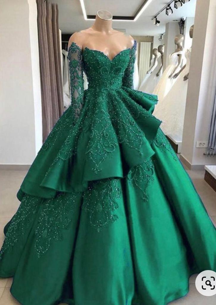 Emerald Green Prom Dresses Long Sleeves Green Ball Gown Prom Dress SA1 shinydress Emerald Green Prom Dresses Long Sleeves Green Ball Gown Prom Dress SA1 shinydress