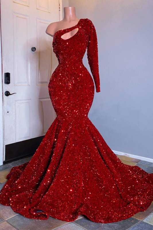 Black Girl Prom Dresses One Shoulder Mermaid Red Prom Dresses | Cheap shinydress Black Girl Prom Dresses One Shoulder Mermaid Red Prom Dresses | Cheap shinydress