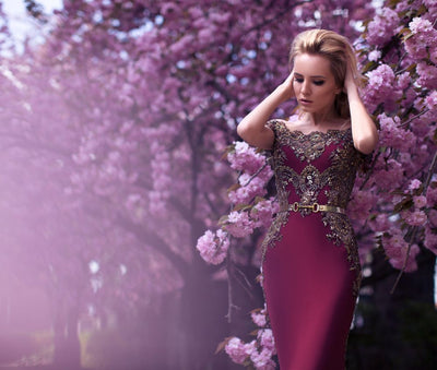 OFF-THE-SHOULDER FORMAL EVENING DRESS BEADS APPLIQUES MERMAID PROM DRESS SA70