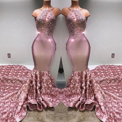 GORGEOUS HALTER MERMAID PINK PROM PARTY GOWNS EVENING DRESSES SA112