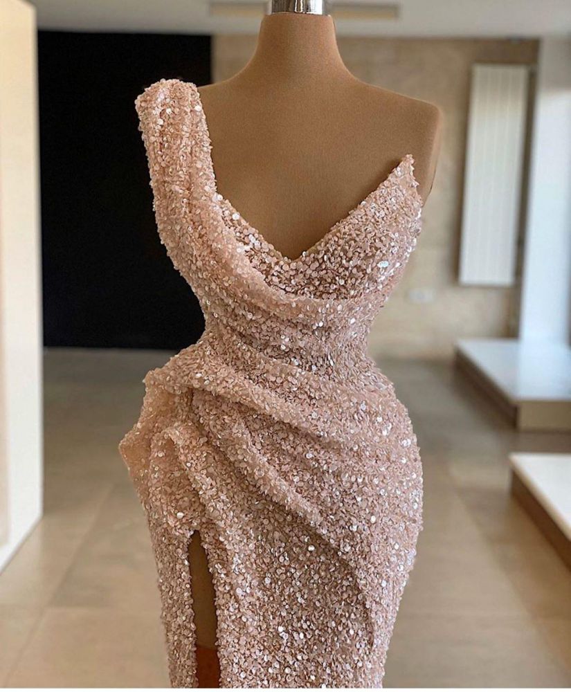 SPARKLE ONE SHOULDER SLEEVELESS SEQUINED MERMAID PROM PARTY GOWNS AS10