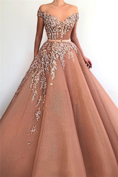 UNIQUE OFF-THE-SHOULDER SWEETHEART LONG PROM PARTY GOWNS SAS23