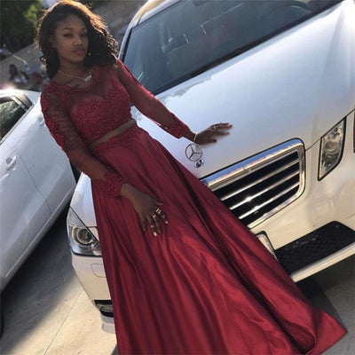 TWO PIECES ROUND NECK LONG SLEEVESS A-LINE PROM DRESS SAS34
