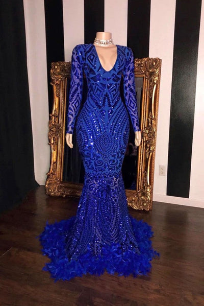LONG SLEEVESS V-NECK BEADING PATTERNS LONG MERMAID PROM GOWNS SAS66