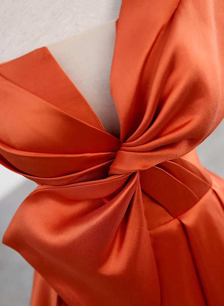 Elegant Spaghetti Straps Orange Satin Long Formal Prom Dress SH563