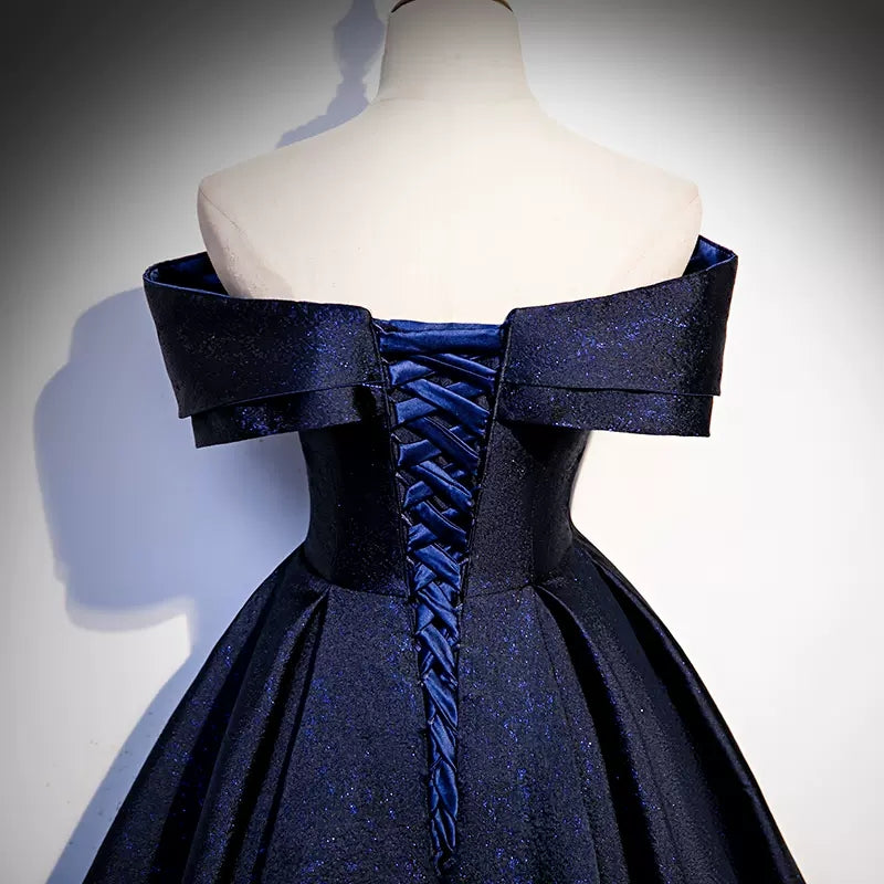 Navy Blue Sequin Prom Dresses Sexy Evening Dress SH085