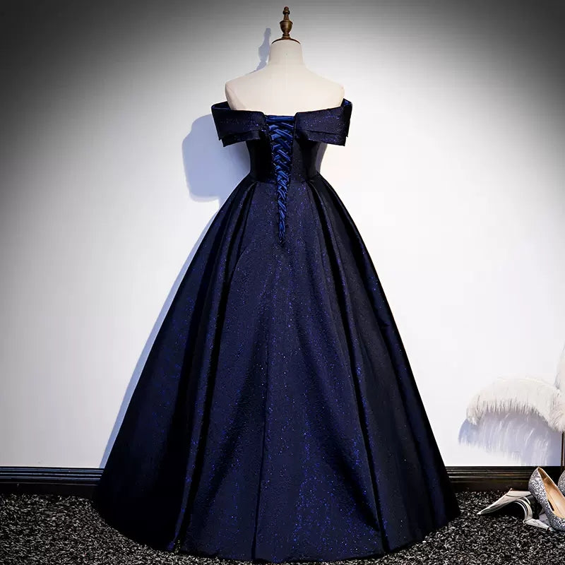 Navy Blue Sequin Prom Dresses Sexy Evening Dress SH085