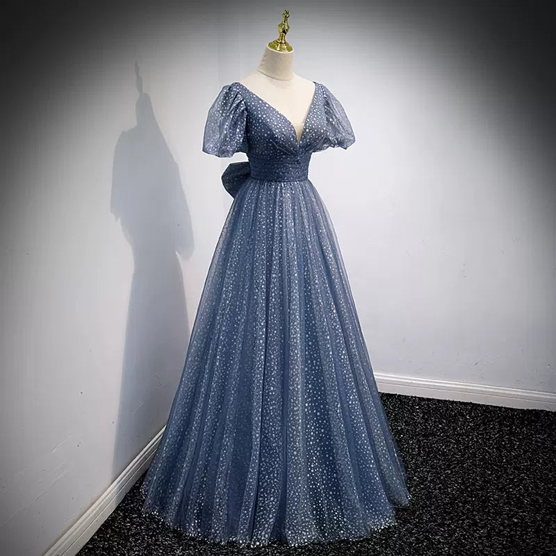 Simple A line Sequin Long Prom Dresses SH222