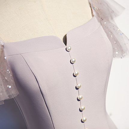 A line Short Sleeves Pink Prom Dresses Knee Length Bridesmaid Dress SH061