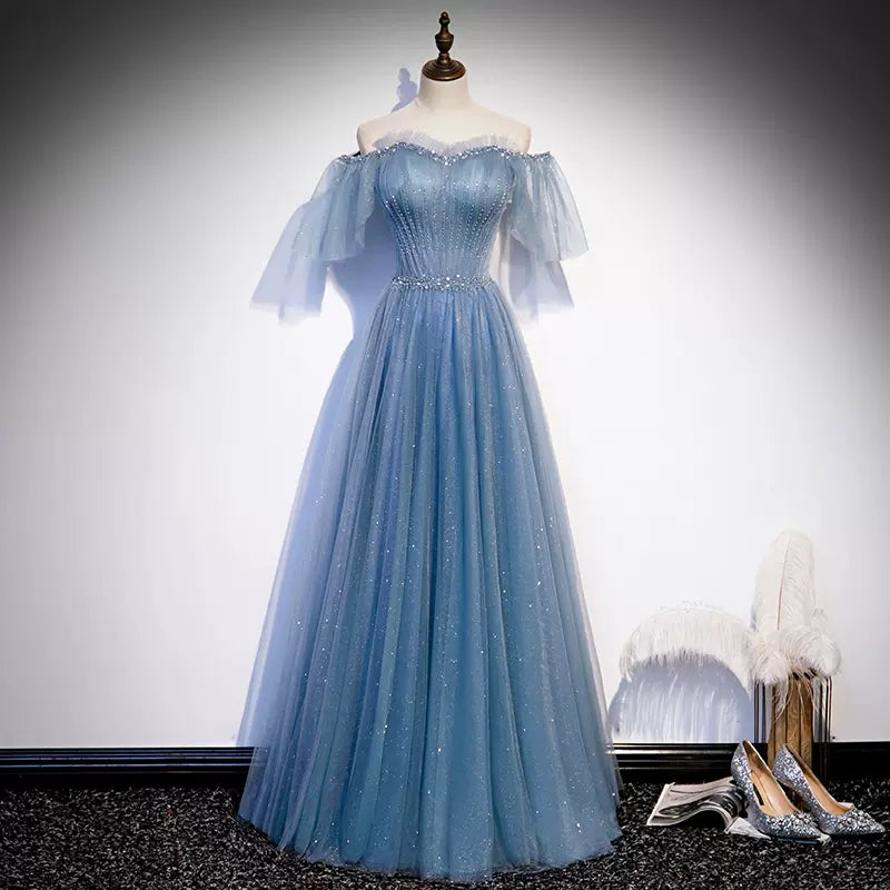 Cute A Line Short Sleeves Dusty Blue Prom Dresses Sexy Evening Dress S shinydress Cute A Line Short Sleeves Dusty Blue Prom Dresses Sexy Evening Dress S shinydress