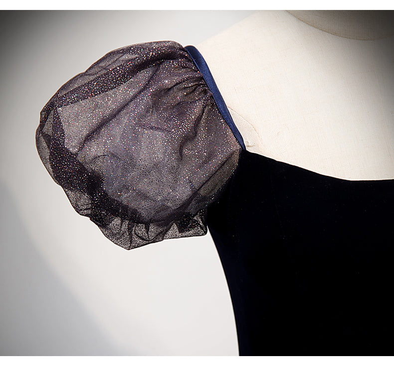 Princess Tulle Short Sleeves Long Prom Dresses SH039