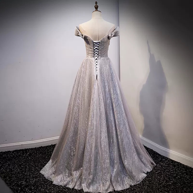 Simple A line Tulle Long Prom Dresses SH217