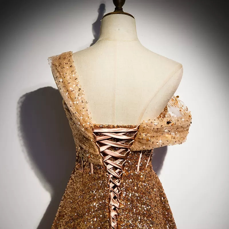 One Shoulder Sequin Prom Dresses SH149