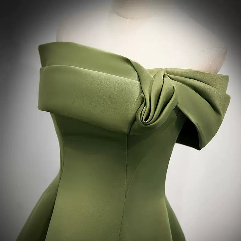 Simple Sage Green Satin Prom Dresses Sexy Evening Dress SH105