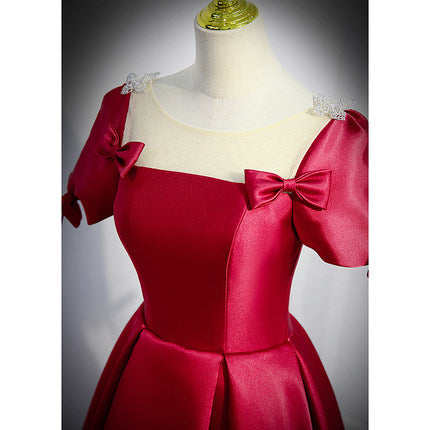 Simple A line Satin Long Prom Dresses SH216