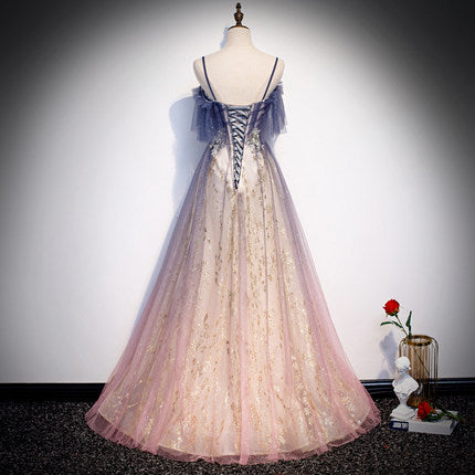 Simple A line Tulle Long Prom Dresses SH212