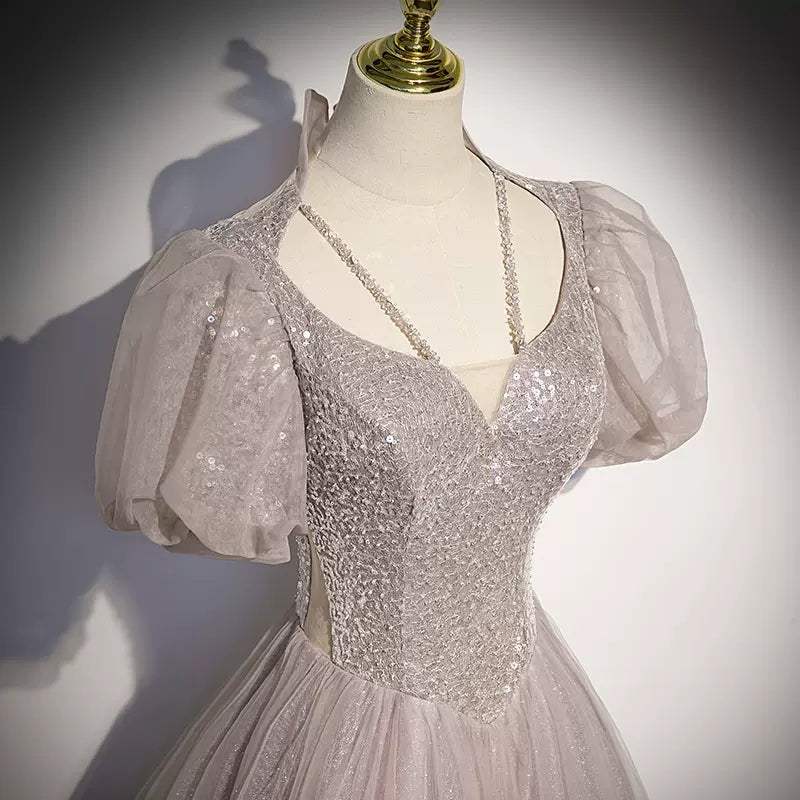 Simple A line Tulle Long Prom Dresses SH220