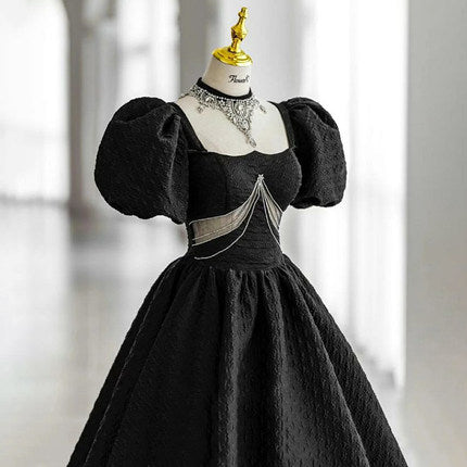 Ball Gown Puffy Sleeves Long Prom Dresses SH054