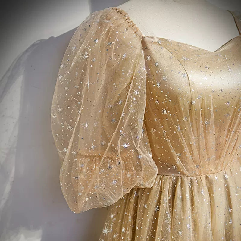 Simple A line Long Tulle Prom Dresses SH234