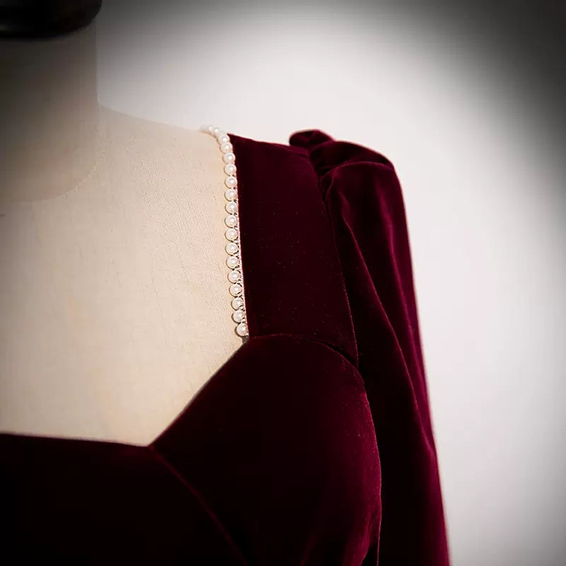 Simple A line Velvet Long Prom Dresses SH221