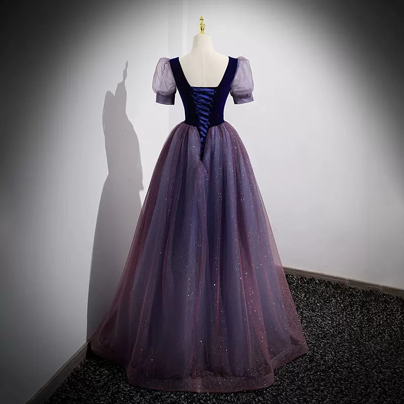 Simple Grape Tulle Prom Dresses Sexy Evening Dress SH106