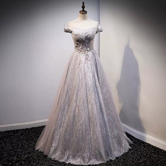 Simple A line Tulle Long Prom Dresses SH217