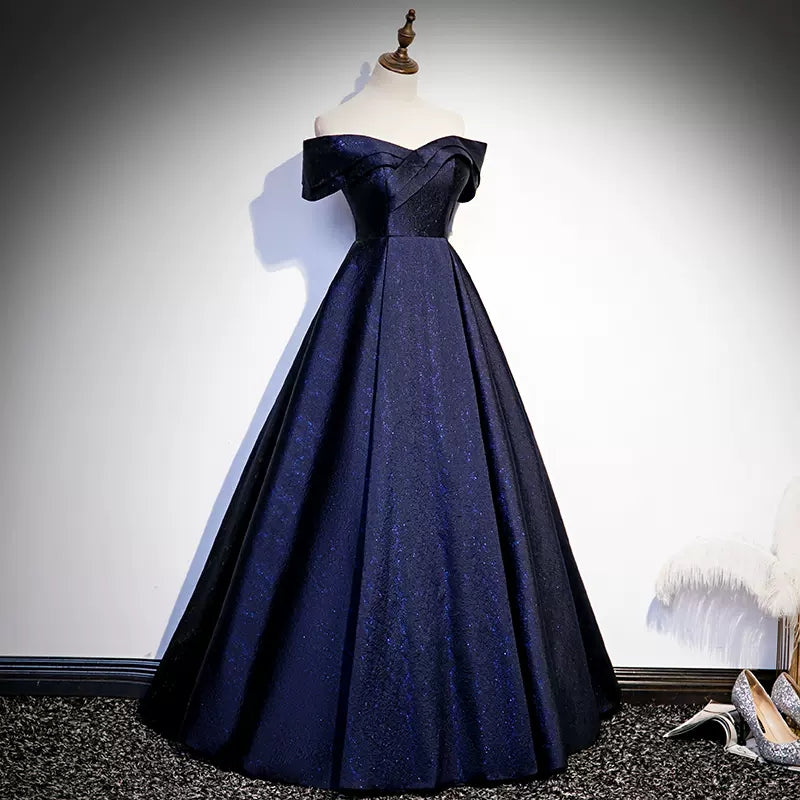 Navy Blue Sequin Prom Dresses Sexy Evening Dress SH085