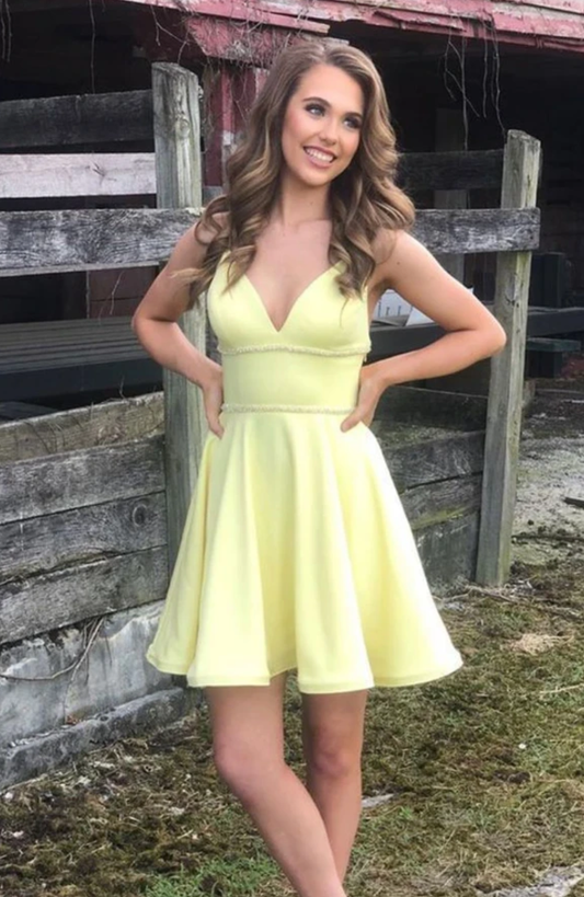yellow short prom dress yellow homecoming dress P5801