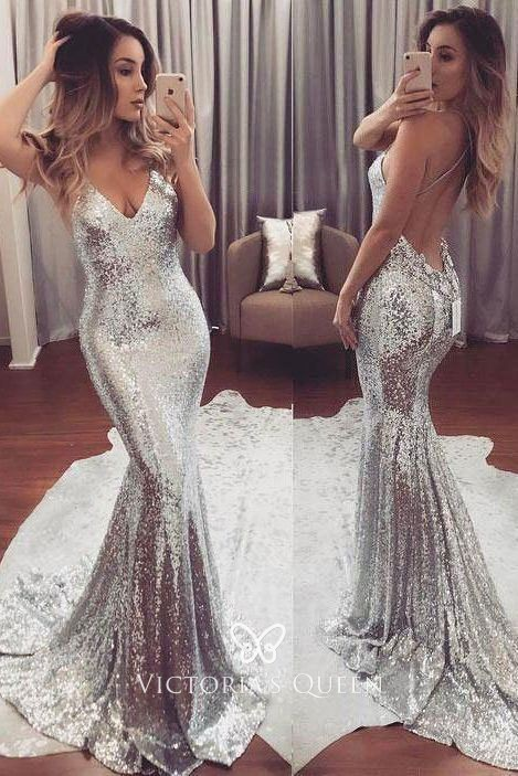 Simple Prom Dresses,Sequin Evening Dress Pretty Prom Dresses P7684