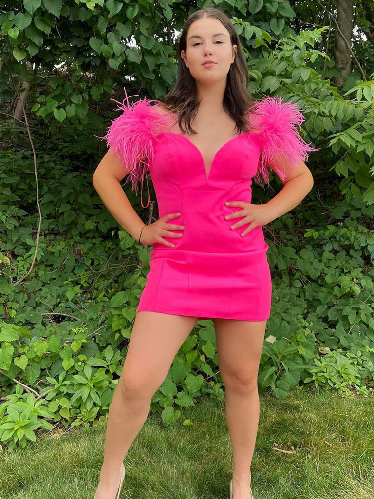 Off Shoulder Short Hot Pink Homecoming Dresses SH006