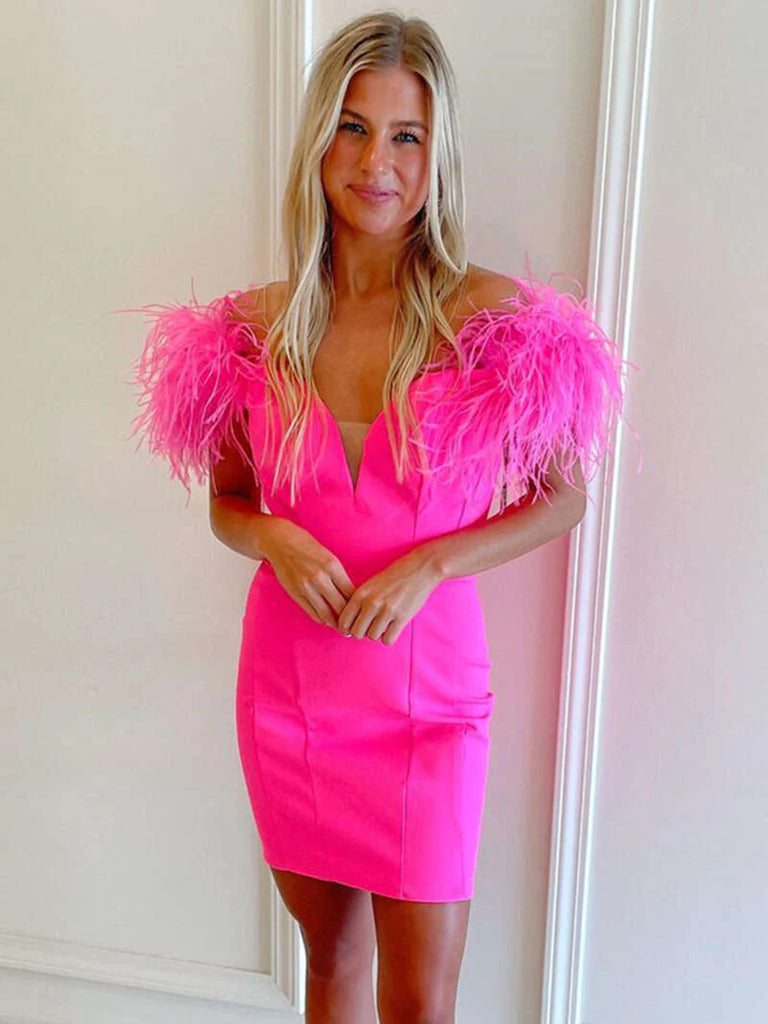 Off Shoulder Short Hot Pink Homecoming Dresses SH006 shinydress Off Shoulder Short Hot Pink Homecoming Dresses SH006 shinydress
