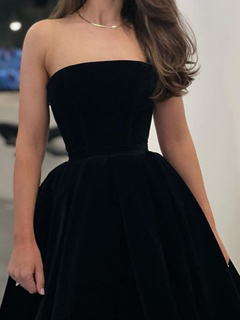 Tea Length Black Velvet Homecoming Dresses SH013