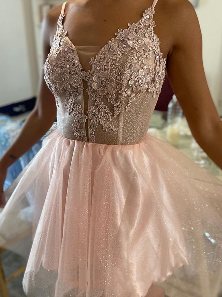 Short Pink Lace Graduation Homecoming Dresses SH021