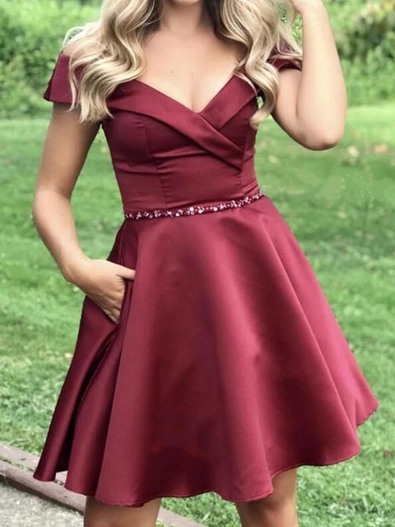 Off the Shoulder Short Burgundy Homecoming Dresses SH025 – shinydress