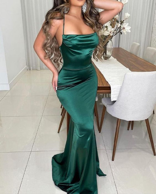 Satin Halter Backless Mermaid Evening Dress Prom Dress SH286