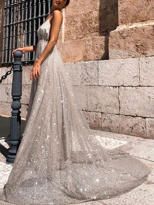 Sexy V-neck Sling DressProm Dress With Long Split SH341