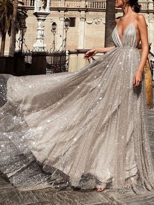 Sexy V-neck Sling DressProm Dress With Long Split SH341